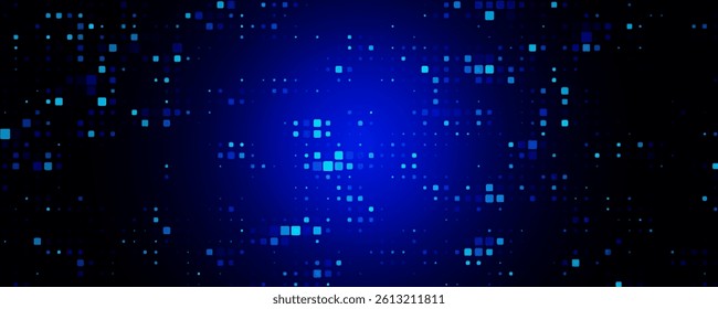 Digital Pixel Explosion. Abstract Virtual Cyber Space Data Flow. Halftone Pixel Effect Round Explosion. Vector Illustration.