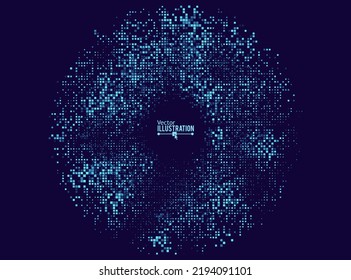 Digital Pixel Explosion  Halftone Pixel Effect Round Frame  Cirlce Frame  Vector Illustration 