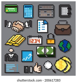 Digital Pixel Financial Icons Set Design
