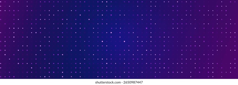 Marco digital de píxeles. Cuadrados púrpura brillante sobre fondo oscuro. Anuncio tecnológico Abstractas. Cuadrícula financiera. Bolsa de negocios. Mosaico azul. Futurista, Plantilla de estilo tecnológico. Ilustración vectorial.
