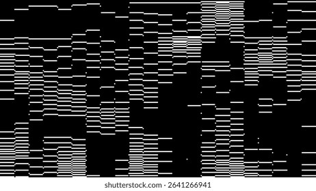 Digital Pixel Glitch Interference Texture With Horizontal Line Distortion. Vintage CCTV Footage Error or Analog Video Signal Noise Effect Overlay Background. Vector Illustration.