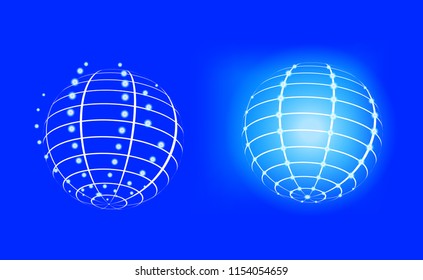 Digital Pixel Globe Logo Design Template. Pixel Sphere Spark Logo Design Element
