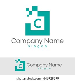 digital pixel initial Letter C Logo design