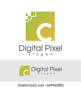 digital pixel initial Letter C Logo design