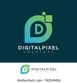 digital pixel initial Letter D Logo design