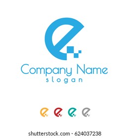 Digital Pixel Initial Letter E Logo Design