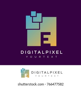 digital pixel initial Letter E Logo design