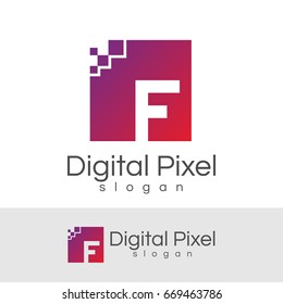 digital pixel initial Letter F Logo design