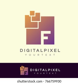 digital pixel initial Letter F Logo design