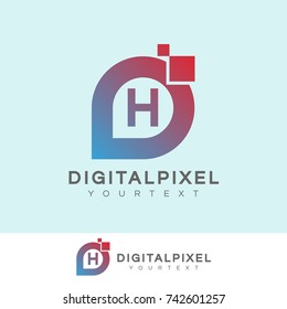 digital pixel initial Letter H Logo design