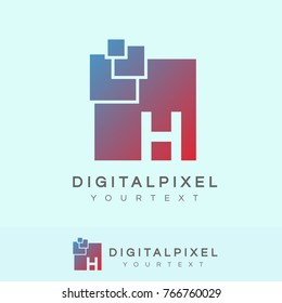digital pixel initial Letter H Logo design