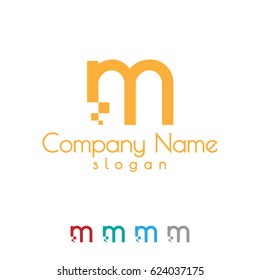 Digital Pixel Initial Letter M Logo Design