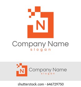 digital pixel initial Letter N Logo design