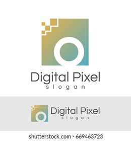 digital pixel initial Letter O Logo design