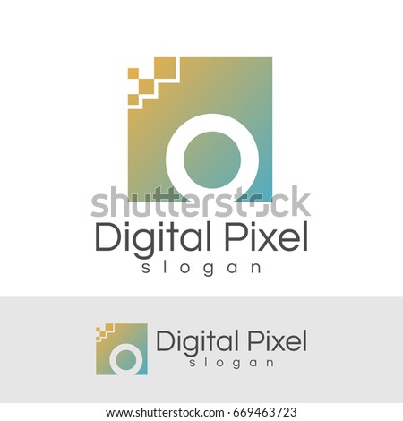 digital pixel initial Letter O Logo design