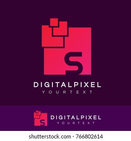 digital pixel initial Letter S Logo design