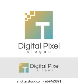 digital pixel initial Letter T Logo design
