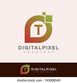 digital pixel initial Letter T Logo design