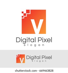 digital pixel initial Letter V Logo design