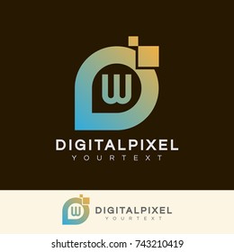 digital pixel initial Letter W Logo design