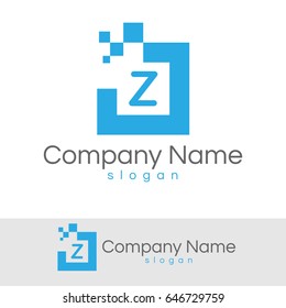 digital pixel initial Letter Z Logo design