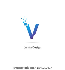 Digital Pixel Lnitial Letter V Logo design template