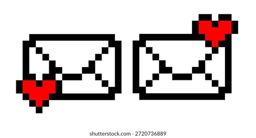Envolvente de carta de amor de píxeles digitales con corazón rojo en estilo de videojuego vintage diseñado para la interfaz de juego del día de San Valentín Arte vectorial de fondo romántico y nostálgico sentimiento gráfico de los años 90