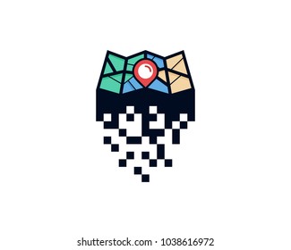 Digital Pixel Map Icon Logo Design Element