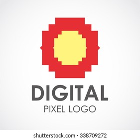 Digital pixel pf square abstract vector and logo design or template technology business icon of company identity symbol concept