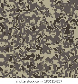 Digital pixel sand gray camouflage, seamless pattern for your design. Modern camo clothing, military style. Vector texture 