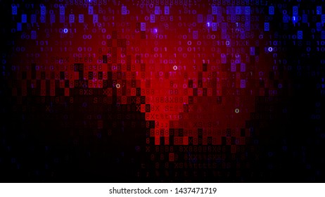 Digital Pixel Screen Dark Red BG. Cybercrime Concept