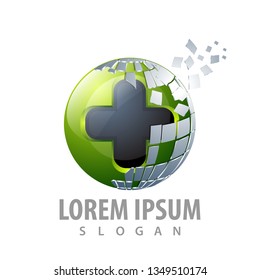 Digital pixel sphere cross concept design. Symbol graphic template element 