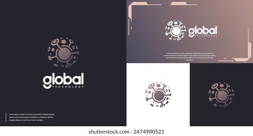 digital pixel splash, with global technology concept, logo design template.