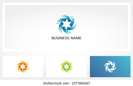 Digital Pixel Star Swirl Logo