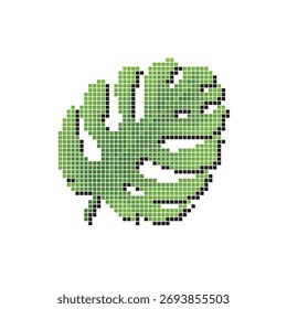 Ícone pixelado digital de uma folha tropical em tons de verde para design retro ou de 8 bits
