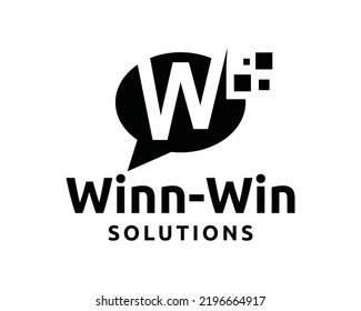 Digital Pixels Letter W Talk Icon Symbol Modern Logo Vector. Solutions Logo Design