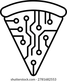 Digital Pizza Slice with Circuit Board Pattern for Technology and Food Concept