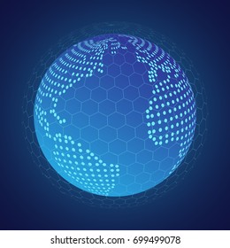 Digital Planet Earth. Dotted globe. Dotted sphere. Vector illustration.