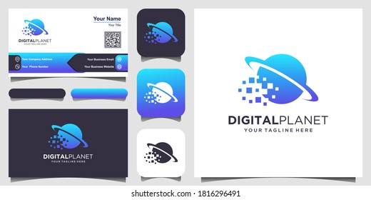 digital planet Logo designs Template. pixel combined with planet sign.