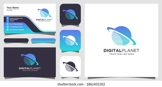 digital planet Logo designs Template. pixel combined with planet sign.