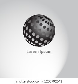 Digital planet logo, networking icon, 3D sphere with pattern, abstract globe graphic design element. Vector illustration