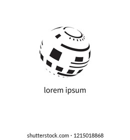 Digital planet logo, networking icon, 3D sphere with pattern, abstract globe graphic design element. Vector illustration