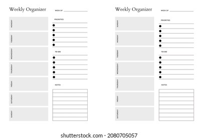 Digital planner, weekly digital planner on white background, printable