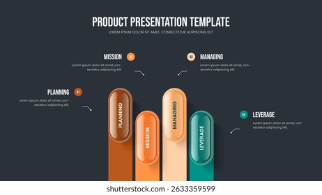 Digital Planning 4 Element Diagram Slideshow Layout. Corporate Analysis Four Option Infographic Slide Template. Investor Introduction Presentation Design Vector Illustration.