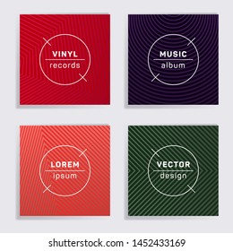 Digital plate music album covers collection. Halftone lines backgrounds. Tech plate music records covers, vinyl album mockups. DJ records geometric layouts. Banners flyers cards set.
