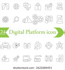 Digital Platform icon set with algorithm, analytics, api, automation, blockchain, cloud computing and cyber security