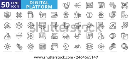 Digital Platform icon set with algorithm, analytics, api, automation, blockchain, cloud computing and cyber security.