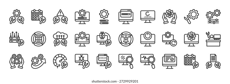Contiene mantenimiento del sistema, tiempo de inactividad programado, pantalla en construcción, Actualizar del sistema, Actualizar de software, colección del sistema