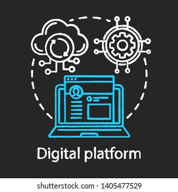 Digital platform, online network chalk concept icon. Social media, communication app idea thin line chalkboard illustration. Internet connection, cloud technology. Vector isolated outline drawing