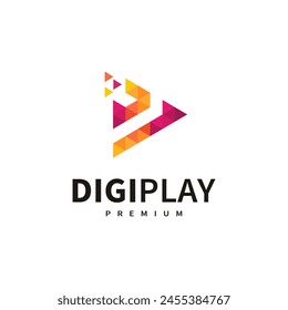Diseño del logotipo del juego digital con la ilustración del pixel del triángulo 3